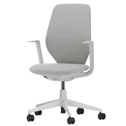 ACX Soft Bürodrehstuhl, Mit Vorwärtsneigung, mit Sitztiefenverstellung, Fixe Armlehnen, Soft grey, Sitz Grid Knit, stone grey, Harte Rolle für Teppichböden