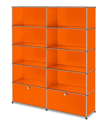 USM Haller Aktenregal L, individualisierbar, Reinorange RAL 2004, Offen, Offen, Offen, Mit 2 Auszügen