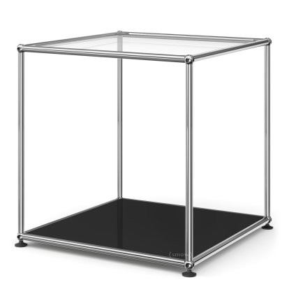 USM Haller Hoher Beistelltisch 50, Oben Glas, unten Metall, Graphitschwarz RAL 9011