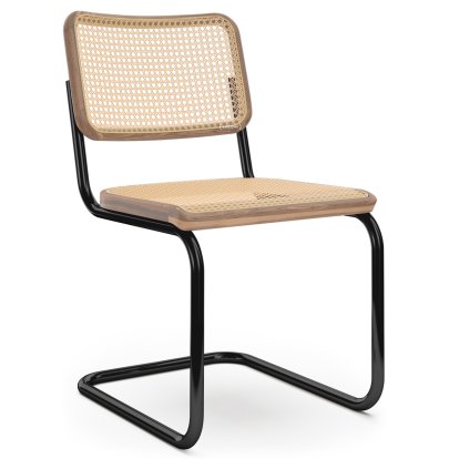 S 32 V Pure Materials Freischwinger, Nussbaum / natur, Tiefschwarz (RAL 9005), Kunststoffgleiter schwarz mit Filz