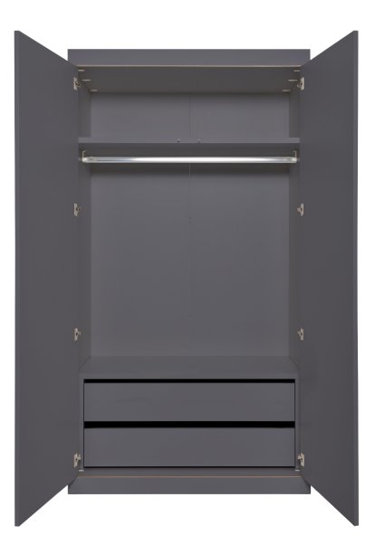 Flai Schrank, Groß (216 x 118 x 61 cm), Melamin anthrazit mit Birkenkante, Ausstattung 4