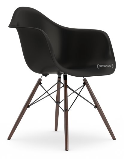 Eames Plastic Armchair DAW, Tiefschwarz, Ohne Polsterung, Ohne Polsterung, Standardhöhe - 43 cm, Ahorn dunkel