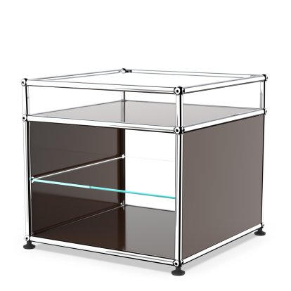 USM Haller Beistelltisch mit Aufsatz und Glas-Zwischentablar, USM braun