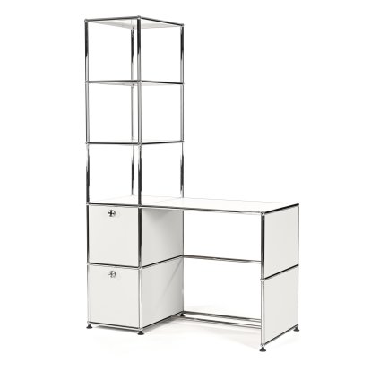 USM Haller Schreibtisch mit Regalaufsatz, Reinweiß RAL 9010
