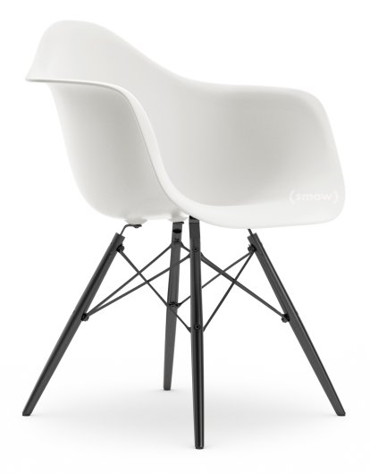 Eames Plastic Armchair DAW, Weiß non-RE, Ohne Polsterung, Ohne Polsterung, Standardhöhe - 43 cm, Ahorn schwarz
