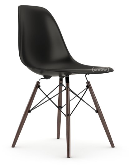 Eames Plastic Side Chair DSW, Tiefschwarz, Ohne Polsterung, Ohne Polsterung, Standardhöhe - 43 cm, Ahorn dunkel