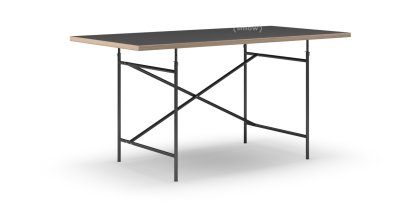 Eiermann Tisch, Linoleum schwarz (Forbo 4023) mit Eichekante, 160 x 80 cm, Schwarz, senkrecht, versetzt (Eiermann 2), 100 x 66 cm