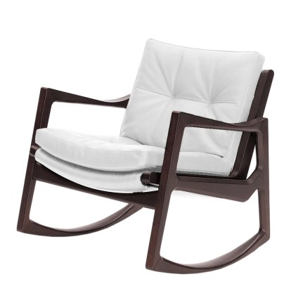 Euvira Schaukelstuhl Soft, Eiche braun gebeizt, Leder Classic weiß