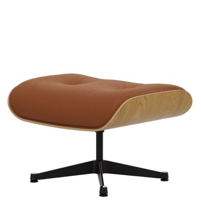Eames Lounge Chair Ottoman, Kastanie natur, Leder Premium F cognac, Aluminium poliert, Seiten schwarz