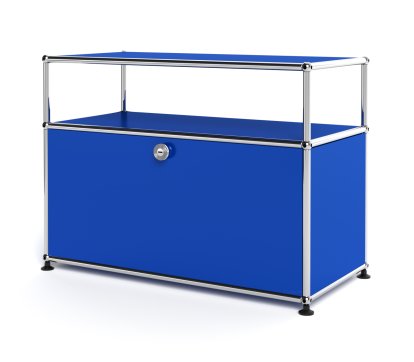 USM Haller Lowboard M mit Aufbau, individualisierbar, Enzianblau RAL 5010, Mit Klappe, Ohne Kabeldurchlass