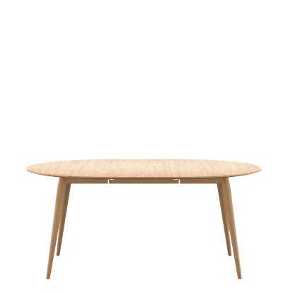 PLAYdinner Round Tisch, Eiche weiß geölt, Mit einer Einlegeplatte (L 120-170 cm), Eiche weiß geölt