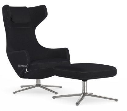 Grand Repos Loungesessel, Sessel Grand Repos & Ottoman, Stoff Cosy 2 Merinoschwarz, 45 cm, Poliert
