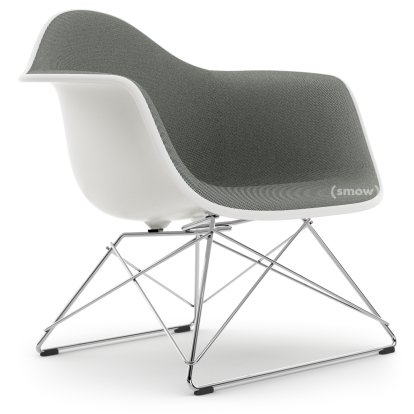 Eames Plastic Armchair LAR, Weiß RE, Vollpolsterung nero / elfenbein, Verchromt