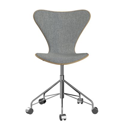 Serie 7 Drehstuhl 3117/3217 Frontpolsterung, Ohne Armlehnen, Holz klar lackiert, Eiche klar lackiert, 116 - White grey, Chrome