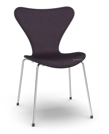 Serie 7 Stuhl 3107 mit Frontpolster, Lack, Schwarz lackiert, Remix  692 - Aubergine, Chrome