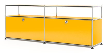 USM Haller Lowboard L mit Aufbau, individualisierbar, Goldgelb RAL 1004, Mit 2 Klappen, Ohne Kabeldurchlass