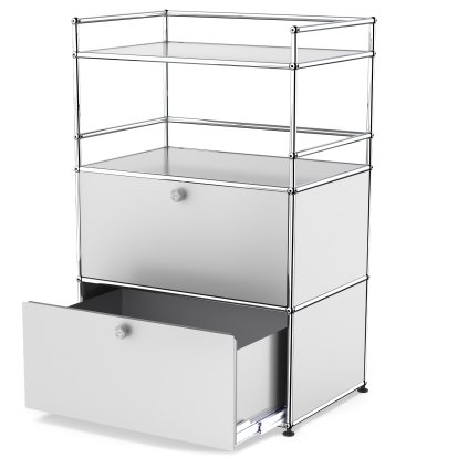 USM Haller Bar Highboard, USM mattsilber, Mit Klappe und Auszug (inkl. Einlegerahmen)