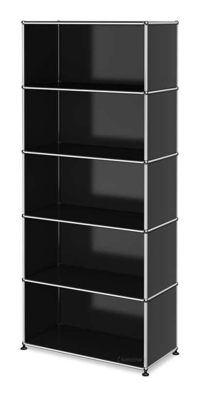 USM Haller Aktenregal M, individualisierbar, Graphitschwarz RAL 9011, Offen, Offen, Offen, Offen