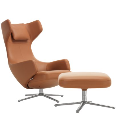 Grand Repos Loungesessel, Sessel Grand Repos & Ottoman, Leder Premium F cognac, 45 cm, Poliert
