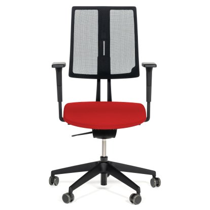 Equo Bürodrehstuhl, Schwarz, Netz, Xtreme Plus (PG0), Rot YS079, C30 KST mit Sitztiefenverstellung, Standard 100 mm, Mit Armlehnen, Mit harten Rollen