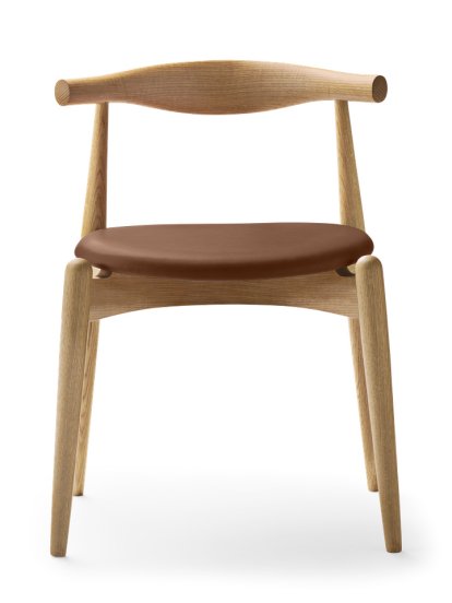 CH20 Elbow Stuhl, Eiche klar lackiert, Leder cognac