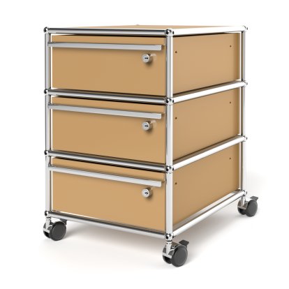 USM Haller Rollcontainer mit 3 Schubladen Typ 1 (mit Gegengewicht), Alle Fächer mit Schloss, USM beige