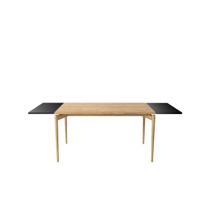 PUREdinner Tisch, 140 x 85 cm, Eiche weiß geölt, Mit 2 Erweiterungsplatten MDF schwarz (L 140-240 cm)