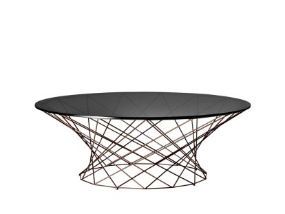 Oota Couchtisch, H 35 x ø 101 cm, Glas schwarz getönt, Matt-pulverbeschichtet bronzefarben