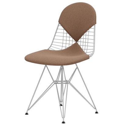Wire Chair DKR , Pulverbeschichtet weiß, Sitz- und Rückenkissen (Bikini), Hopsak cognac / elfenbein