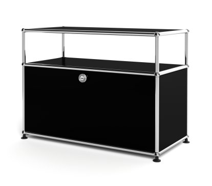 USM Haller Lowboard M mit Aufbau, individualisierbar, Graphitschwarz RAL 9011, Mit Klappe, Ohne Kabeldurchlass