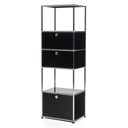 USM Haller Wohnzimmer Regal M Typ 2, Graphitschwarz RAL 9011, Mit 3 Klappen