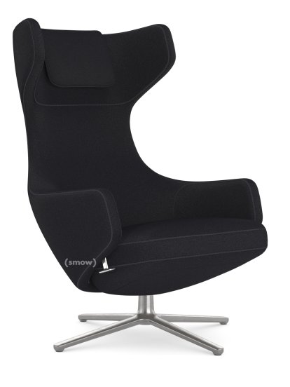 Grand Repos Loungesessel, Sessel Grand Repos, Stoff Cosy 2 Merinoschwarz, 40 cm, Poliert