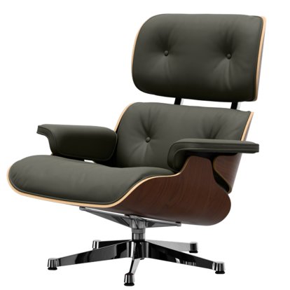 Eames Lounge Chair, Nussbaum dunkel, Leder Premium F umbragrau, 89 cm, Aluminium poliert