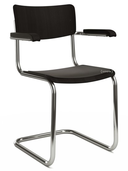 S 43 F Klassik Freischwinger, Gestell verchromt, Buche gebeizt, Schwarz (TP 29), Sitzauflage schwarz, ungepolstert, Kunststoffgleiter schwarz mit Filz