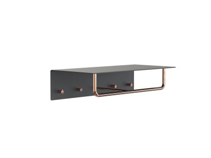 Unu Wandgarderobe, Mit Stange, Mit 4 Haken, Schwarz matt / kupfer poliert
