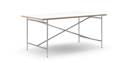 Eiermann 2 Esstisch, Melamin weiß mit Eichekante, 160 x 83 cm, chrom