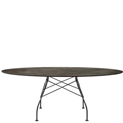 Glossy Tisch, Oval 192 x 118 cm, schwarz, Aged Bronze