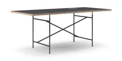 Eiermann Tisch, Linoleum schwarz (Forbo 4023) mit Eichekante, 200 x 90 cm, Schwarz, schräg, mittig (Eiermann 1), 110 x 66 cm