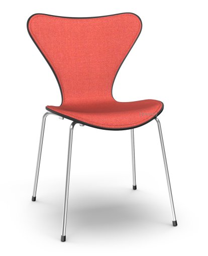 Serie 7 Stuhl 3107 mit Frontpolster, Lack, Schwarz lackiert, Remix 643 - Rot, Chrome