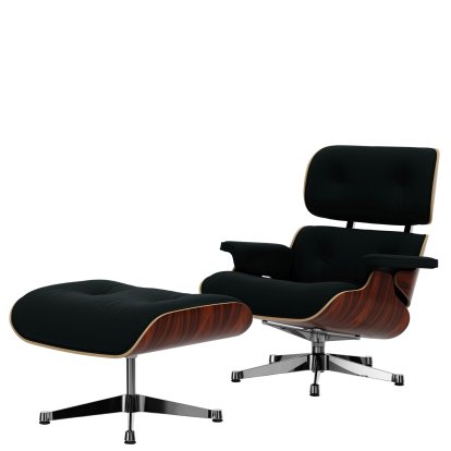 Eames Lounge Chair & Ottoman Calma, Santos Palisander, Calma, pine green, 84 cm - Originalhöhe 1956, Aluminium poliert