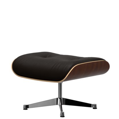 Eames Lounge Chair Ottoman, Nussbaum dunkel, Leder Premium F chocolate, Aluminium poliert