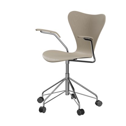 Serie 7 Drehstuhl 3117 / 3217 New Colours, Mit Armlehnen, Gefärbte Esche, Light beige, Chrome