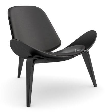 CH07 Shell Stuhl, Eiche schwarz lackiert, Leder anthrazit