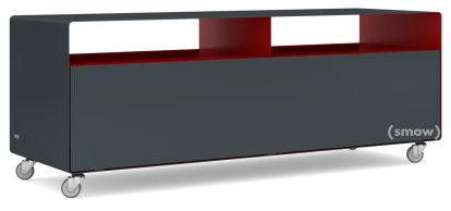 TV Lowboard R 109, Zweifarbig, Anthrazitgrau (RAL 7016) - Rubinrot (RAL 3003), Industrierollen