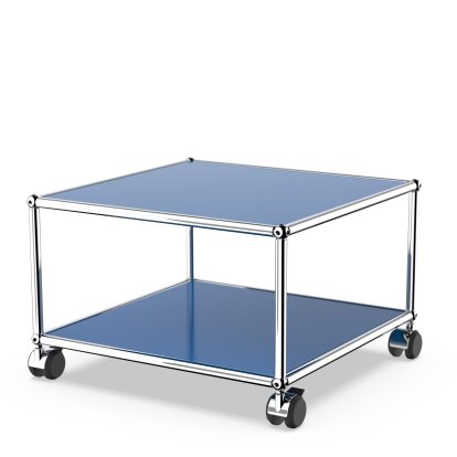 USM Haller Beistelltisch mit Rollen, Enzianblau RAL 5010, Hart für Teppichboden