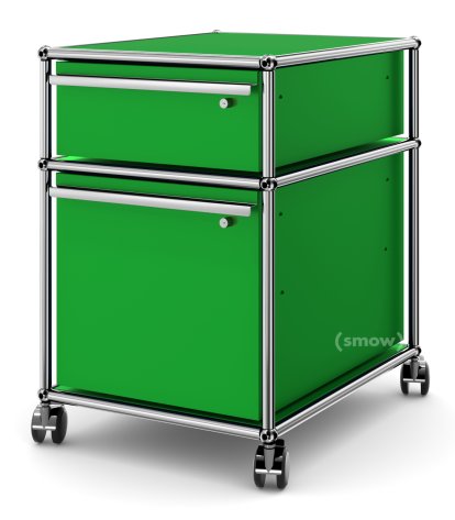 USM Haller Rollcontainer mit Hängeregistratur, Alle Fächer mit Schloss, USM grün