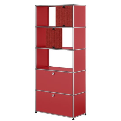 USM Haller Aktenregal mit 2 Klappen, oben ohne Rückwände mit zwei USM Haller Soft Panels, vertikal, USM rubinrot, Rot / Orange