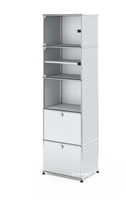 USM Haller Vitrinenschrank, Einfach (H 179 x B 53 x T 38 cm), USM mattsilber, Kein Schloss