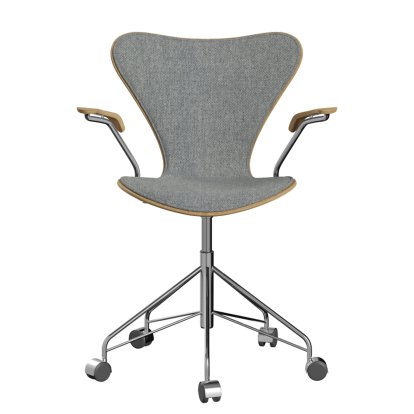 Serie 7 Drehstuhl 3117/3217 Frontpolsterung, Mit Armlehnen, Holz klar lackiert, Eiche klar lackiert, 116 - White grey, Chrome