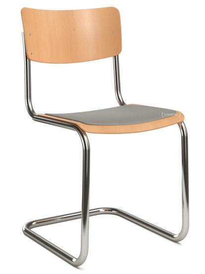 S 43 Klassik Freischwinger, Gestell verchromt, Buche gebeizt, Buche natur, Sitzauflage hellgrau meliert, ungepolstert, Ohne Gleiter